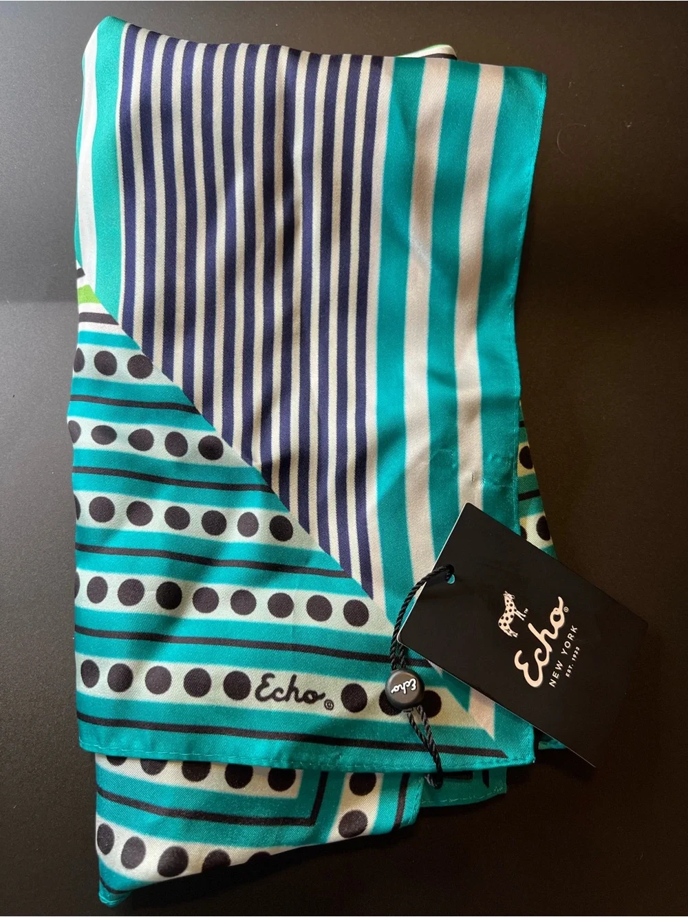 Echo Stripe Vortex Square Silk Scarf, Hawaiian Ocean, 35”x35”, MSRP $99